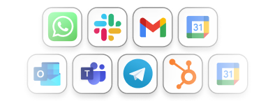 Integraciones de RedClaimer con WhatsApp, Slack, Gmail, Outlook, Teams, Telegram, HubSpot y Google Calendar