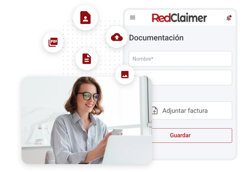 Plataforma de RedClaimer con la factura impagada y la documentación del expediente adjuntas